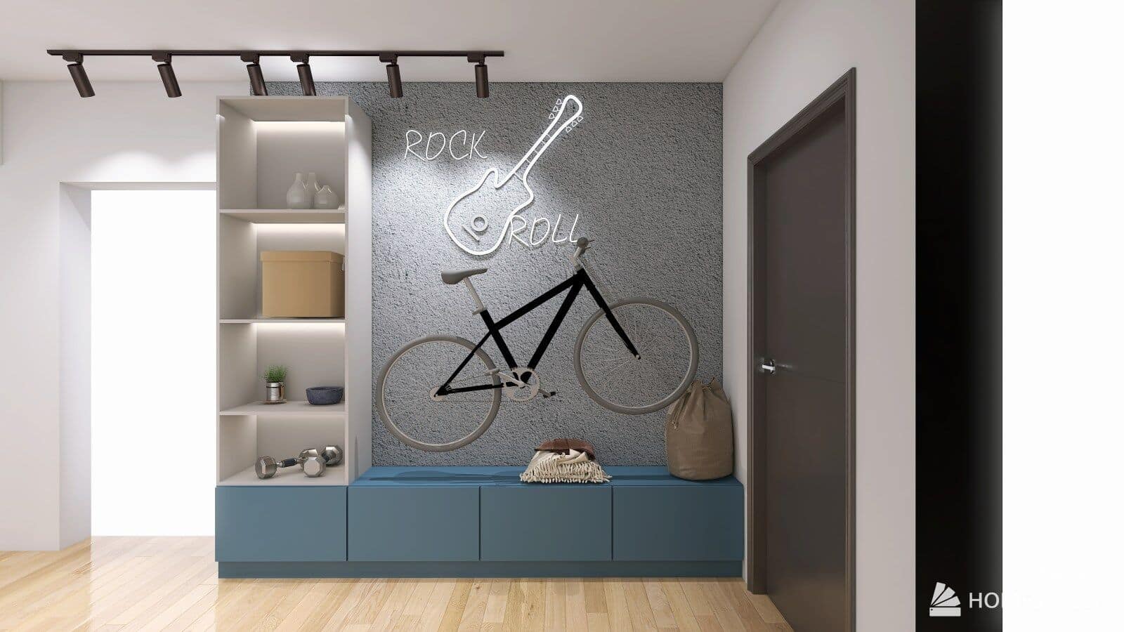 Simulare 3D: Hol cu spațiu pentru biciclete