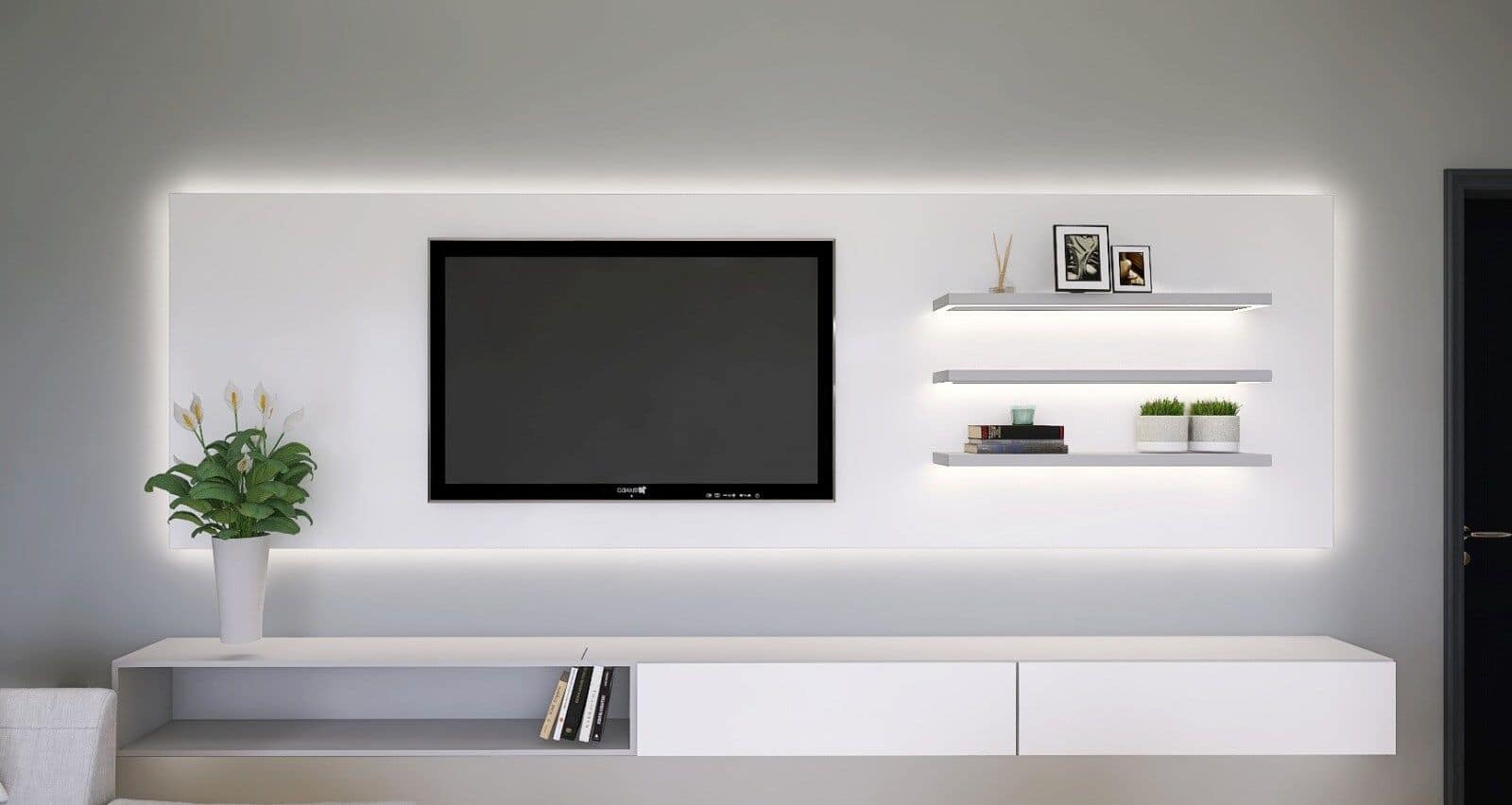 Simulare 3D: Comodă TV cu lumină LED